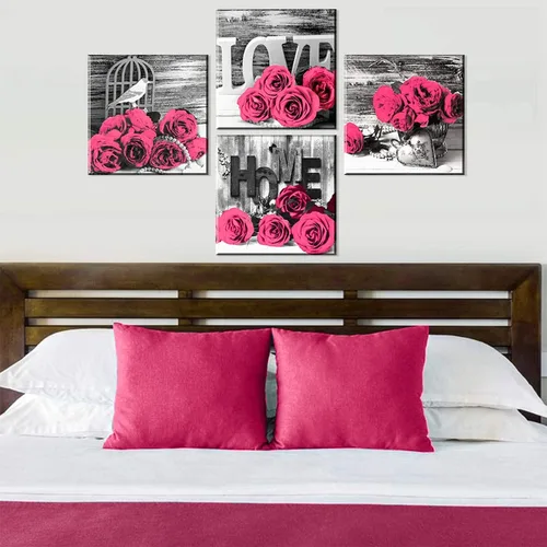 Miniatura 6 de Decoración de Pared Rosa Dormitorio Arte de Pared Cuadros de Flores Rosas Obra de Arte 12x12 Retro Gris Amor Floral Parejas Lienzos Impresos Pintura