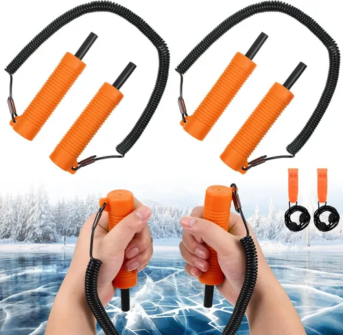Miniatura 7 de Gisafai Juego de 4 púas retráctiles de seguridad sobre hielo para ICES pesca, patinaje, accesorios de equipo de emergencia, púas portátiles