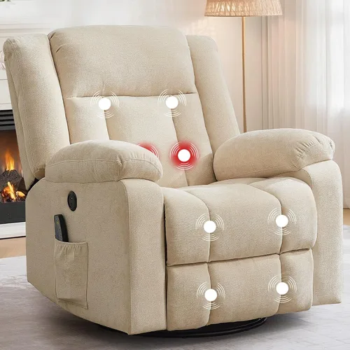 Miniatura 10 de Korser Mecedora reclinable, sillas reclinables deslizantes para adultos, silla mecedora giratoria de 360° con masaje y calefacción, silla