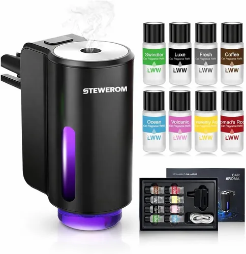 Ambientador de coche – Intensidad inteligente ajustable de 3 velocidades, humidificador recargable difusor de aceite esencial para coche – Viene con