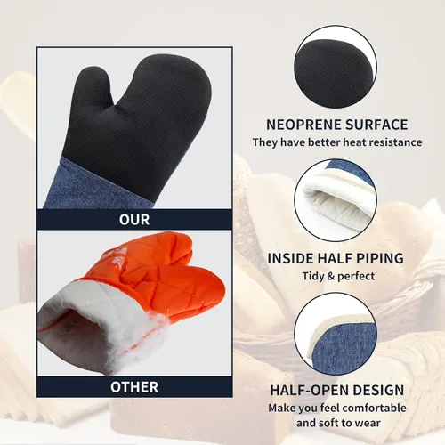 Miniatura 3 de Juego de guantes de horno y soportes para ollas, 4 piezas de guantes de horno de cocina resistentes al calor de 400 °F para cocina, guantes de horno