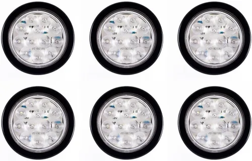 Miniatura 4 de All Star Truck Parts ] Kit de luces redondas de 12 luces LED blancas de 4 pulgadas de parada/giro/cola/marcha atrás/marcha atrás/marcha atrás, Blanco