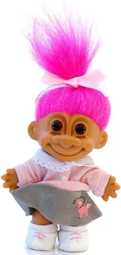 Miniatura 2 de My Lucky - Falda de caniche de los años 50 con 6 muñecas Troll (pelo rosa intenso) por Russ Berrie Vintage Collectible - NEW