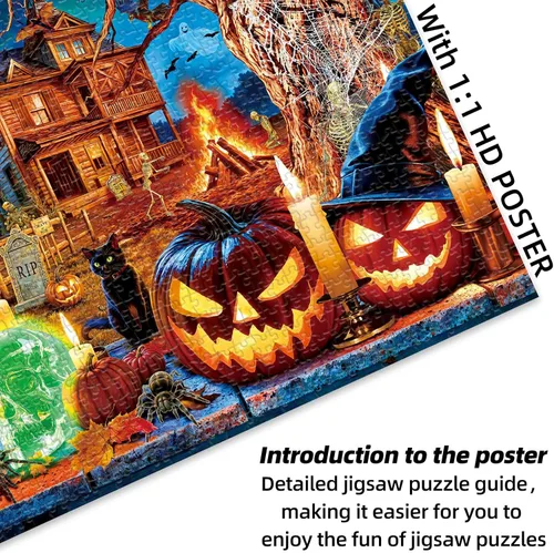 Miniatura 8 de Sutinban Rompecabezas de Halloween de 1000 piezas para adultos, calavera de terror, cabeza de calabaza, rompecabezas de casa encantada de Halloween