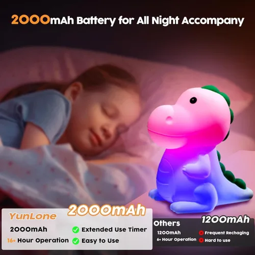 Miniatura 3 de Luz nocturna para niños, lámpara táctil de dinosaurio para guardería, regulable con 7 colores cambiantes, suave y esponjoso, de silicona, lindas
