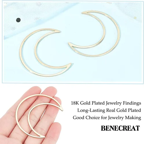 Miniatura 3 de BENECREAT 10 anillos de enlace de luna chapados en oro de 18 quilates, marcos huecos de latón, dijes de conector para pulseras, collares, joyas