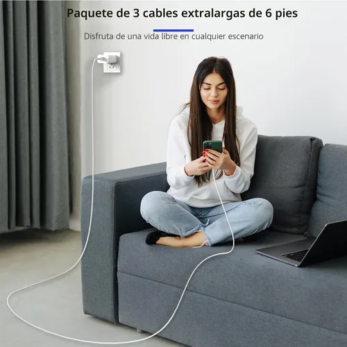 Miniatura 7 de 【Certificado Apple MFi】Cargador Rápido iPhone, Cable de Carga Rápida i Phone Paquete de 3 Cargador iPhone Bloque de Enchufe de Carga Rápida Cable