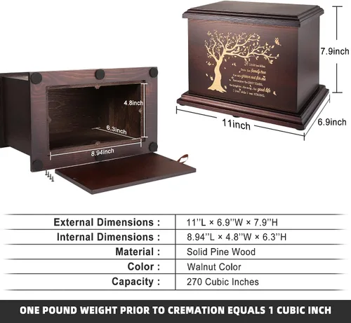 Miniatura 2 de Urnas conmemorativas de cremación para cenizas humanas, hombres y mujeres, caja de urnas de madera y ataúd para cenizas, hombres, mujeres y niños