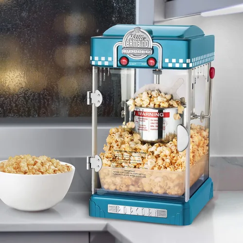 Miniatura 5 de Great Northern Popcorn Machine Little Bambino - Máquina de palomitas de maíz para mesa de cine de 2.5 onzas con hervidor de acero inoxidable (azul)