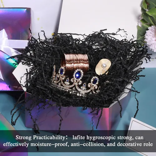 Miniatura 4 de Outus Papel triturado de papel de corte arrugado negro de 1 libra, papel triturado para cesta de regalo, graduación, césped, tejido, para Navidad