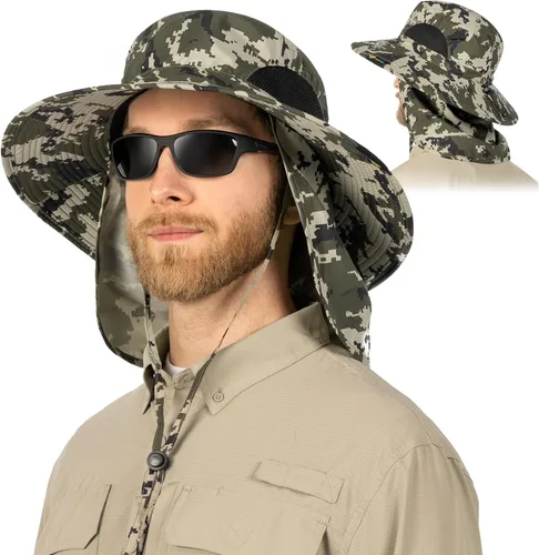 Miniatura 10 de SUN CUBE Sombrero de ala ancha para hombres y mujeres, sombreros de pesca, protección solar UV, sombrero de pescador, sombrero de pescador