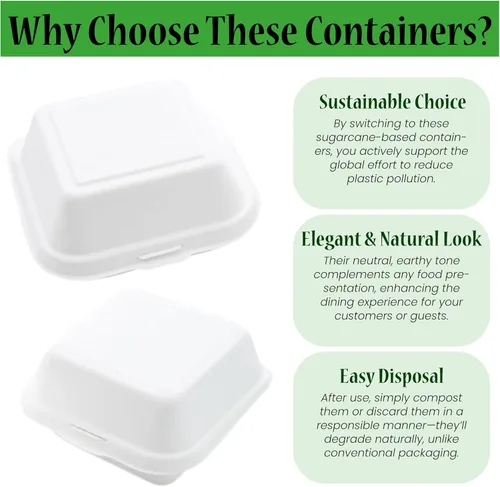 Miniatura 6 de Recipientes de comida para llevar con un solo compartimento 100% compostable, 6 x 6 pulgadas. 25 envases, bagazo desechable natural, biodegradable