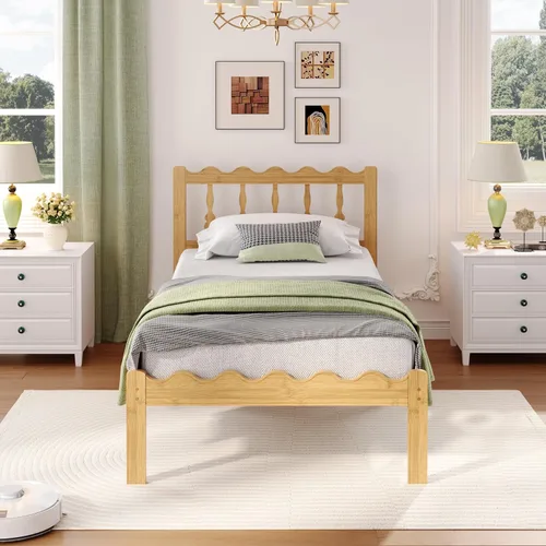 Miniatura 7 de ZIYOO Base de cama individual XL de 14 pulgadas con cabecero y estribo ondulados, no necesita somier, plataforma de fácil montaje con listones