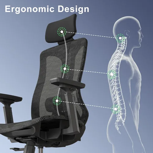 Miniatura 4 de Logicfox Silla de oficina ergonómica para largas horas – Soporte lumbar avanzado, reposabrazos y reposacabezas ajustables 3D, silla de malla