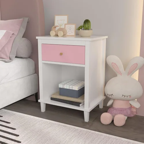 Miniatura 3 de Mesita de noche de madera, mesa auxiliar con cajón y estante de almacenamiento, mesita de noche moderna para dormitorio, sala de estar, oficina