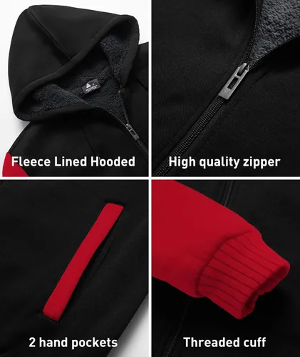 Miniatura 4 de SCODI Sudaderas con capucha para hombre, forro polar pesado, cremallera completa, forro de sherpa grueso, chaqueta con capucha