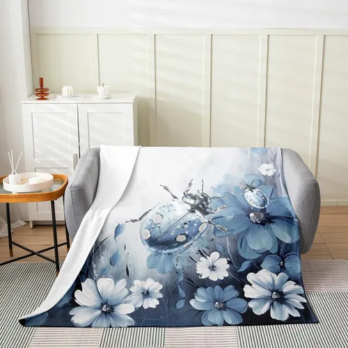 Miniatura 2 de Erosebridal Manta de mariquita de 40 x 50 pulgadas, manta de vellón 3D de animales salvajes, mariposas e insectos, manta suave de lujo impresa