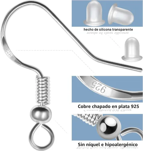 Miniatura 4 de Ganchos chapados en plata de ley 925, 150 piezas/75 pares, ganchos de pez, 500 piezas hipoalergénicas para hacer aretes con anillos de salto