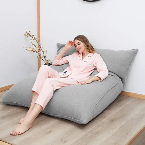 Miniatura 7 de Sofá cama de puf perezoso amarillo de 43.3 x 55.1 in, tela extraíble y lavable, estilo minimalista moderno