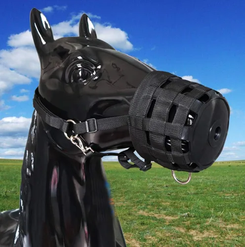 Miniatura 2 de Bozal de pastoreo de caballos con cabestro para respirar fácilmente y cómodo (grande)