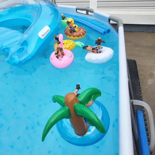 Miniatura 7 de Soporte inflable para bebidas, paquete de 15 flotadores para bebidas, portavasos inflables de flamenco para fiesta en la piscina
