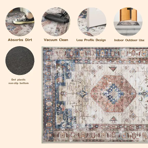 Miniatura 5 de 2 tapetes lavables para interiores, tapetes retro antideslizantes de 24 x 36 pulgadas, alfombra absorbente para puerta delantera, tapete