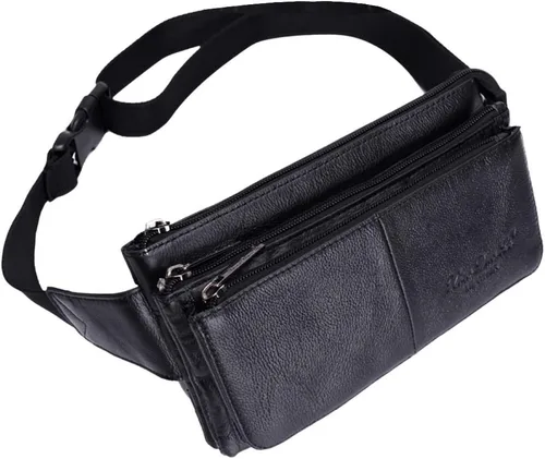 Hebetag - Cangurera de cuero con cremallera para hombres y mujeres para viajar, caminar, correr, guardar teléfonos celulares y carteras