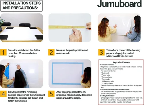 Miniatura 8 de Papel magnético de borrado en seco con adhesivo, película de pizarra blanca de 24 x 12 pulgadas para pared, fácil de escribir y limpiar, pizarra