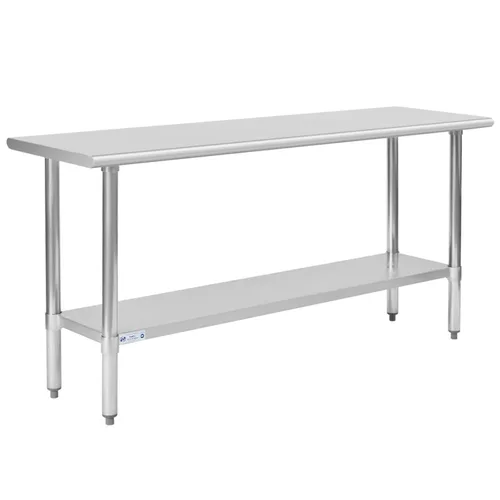 Miniatura 25 de Mesa de acero inoxidable para preparación y trabajo, con ruedas giratorias, mesa resistente, comercial NSF, con estante inferior y protector