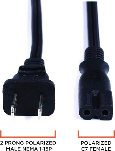 Miniatura 4 de Cable de alimentación polarizado de 2 clavijas con núcleo de alambre de cobre – (cuadrado/redondo) para satélite, CATV, sistemas de juego y más