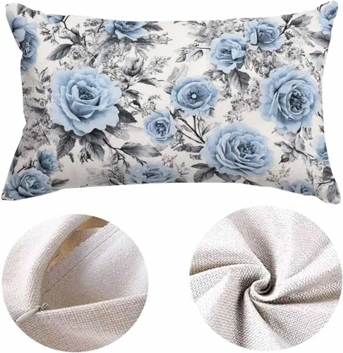 Miniatura 5 de EKOBLA Funda de almohada decorativa de tiro con diseño de flores y hojas azules, patrón floral de acuarela, pintura de tinta, fundas de almohada