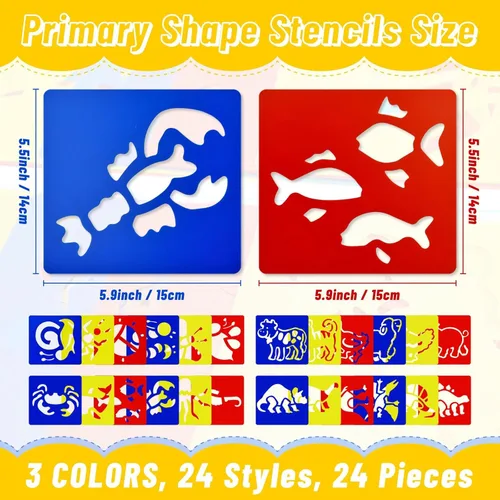 Miniatura 2 de 24 plantillas para niños, plantillas de dibujo de tiza de 5.9 x 5.5 pulgadas, plantilla grande lavable con forma primaria con temática de animales