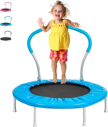 Miniatura 3 de Lyromix - Trampolín de 36 pulgadas para niños con asa - Mini trampolín interior para niños pequeños, pequeño rebotador de fitness para uso en Azul
