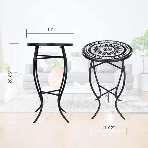 Miniatura 3 de Vipush Mesa auxiliar de mosaico para patio, mesa de centro para exteriores, mesa de centro bistró, soporte para plantas, mesa auxiliar redonda