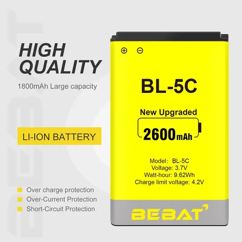 Miniatura 4 de (2 Piezas) Batería BL-5C, 3.7V 2200mAh Batería Recargable BL-5C Adecuada para Radio Doméstica, Nokia con Protección de Corriente
