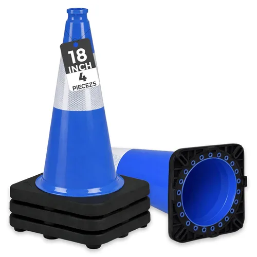 Miniatura 39 de BESEA Paquete de 4 conos de tráfico azules de 12 pulgadas con collar reflectante de 4 pulgadas, conos de seguridad de PVC resistentes con base