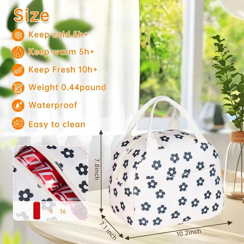 Miniatura 2 de Bolsa de almuerzo para mujeres, hombres y niñas, grandes y lindas bolsas de almuerzo de corduroy - Caja de almuerzo aislada reutilizable