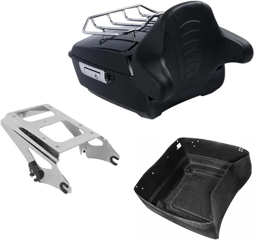 Miniatura 12 de TCMT Caja de maletero King para motocicleta con respaldo y montaje para dos personas, compatible con Harley 2009-2013 Touring Road Street Electra