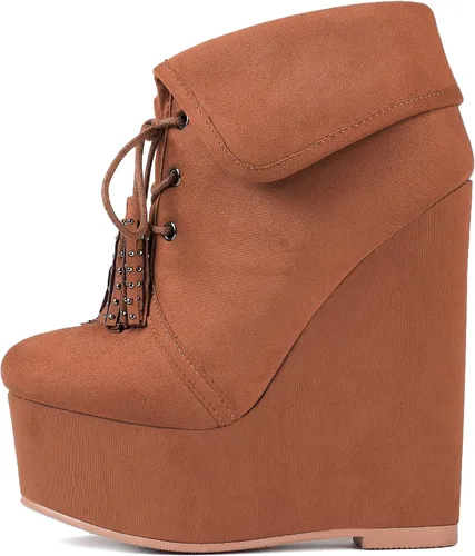 Miniatura 2 de YODEKS Botas de tacón alto para mujer con cordones y puntera redonda, botas de tacón alto, botas de vestir de fiesta elegante