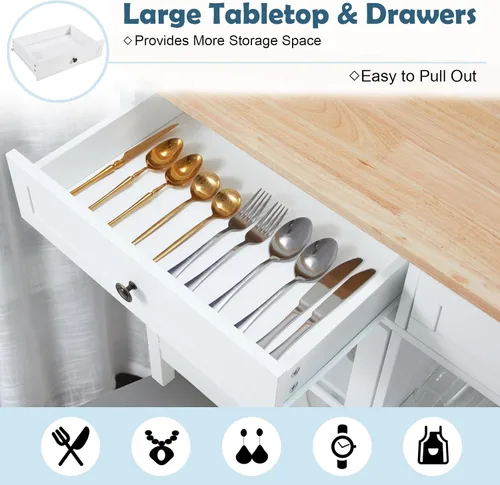 Miniatura 6 de AVAWING Carrito de isla de cocina rodante con almacenamiento, carrito de cocina de 42 pulgadas de ancho con 2 ruedas, carrito de café con cajones