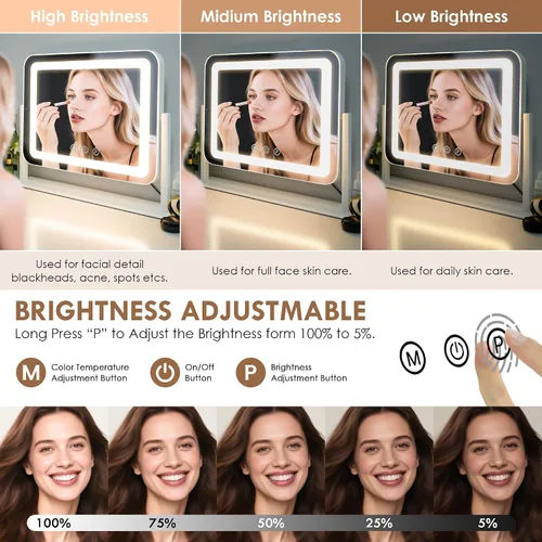 Miniatura 3 de Espejo de maquillaje iluminado, espejo de tocador con luces, aumento de 10X, regalos para mujeres, 3 modos de iluminación de color, control táctil