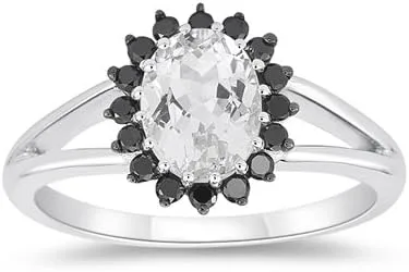Miniatura 3 de Vogati Anillo de diamantes negros de 0,25 quilates y topacio blanco de 1,80 quilates en oro blanco de 10 quilates