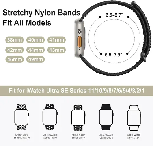 Miniatura 8 de Getino Banda Deportiva de Nylon Compatible con Correas de Apple Watch para Mujeres y Hombres 40mm 41mm 38mm 42mm 46mm 44mm 45mm 49mm, Correa