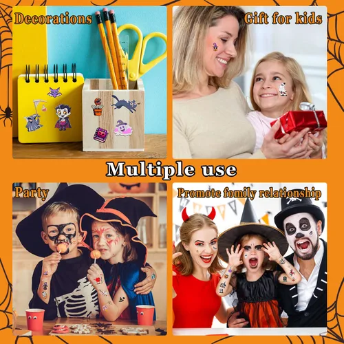 Miniatura 5 de LOMIMOS 320 tatuajes temporales que brillan en la oscuridad, impermeables, aterradoras, extraíbles para la cara y el cuerpo, para dulces o bolsas