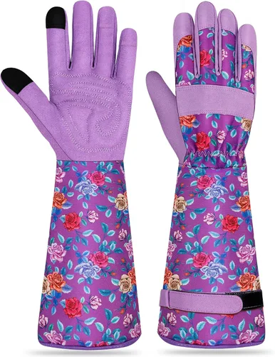 Miniatura 25 de Guantes largos de jardinería para mujer, guantes de cuero a prueba de espinas, guantes de trabajo transpirables para mujeres, patio, exteriores