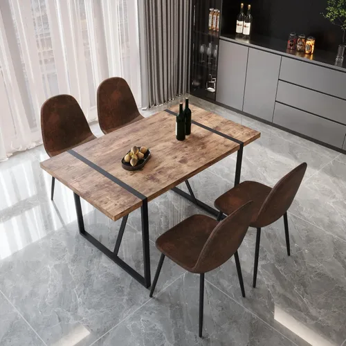 Miniatura 15 de YYQ Juego de mesa de comedor para 4, mesa de cocina de madera de 59 pulgadas y sillas para 4, moderno juego de mesa de comedor de 5 piezas con 4