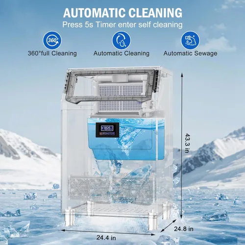 Miniatura 8 de Máquina comercial para hacer hielo de 350 libras/24 horas, 136 bandejas de hielo independiente y debajo del mostrador, máquina de hielo de acero