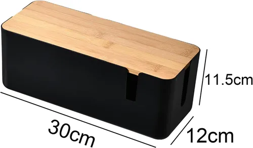 Miniatura 3 de Changsuo Caja de organización de cables con tapa de bambú, pequeña caja organizadora de cables para cable de extensión, protector de sobretensiones