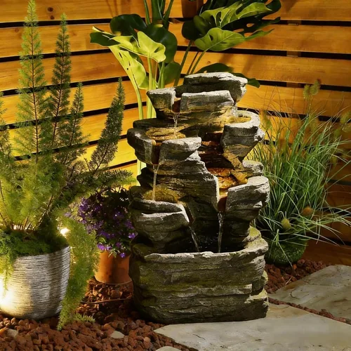 Miniatura 12 de Bumilgar Fuente de Agua para Patio de 53" de Alto - Las 4 Tinajas Decorativas Modernas en Cascada, Fuentes de Jardín y Cascadas con Luces Cálidas