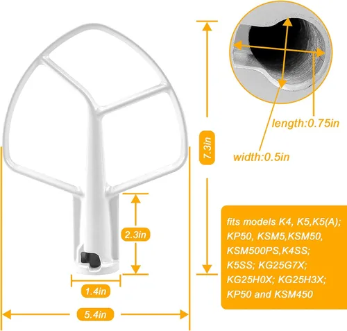 Miniatura 4 de Batidor Plano Recubierto K5AB K5SS Kitchen Mixer Aid de AMI PARTS para Mezcladora de 5 Qt con Tazón de Acero Inoxidable Compatible con Modelos KSM50